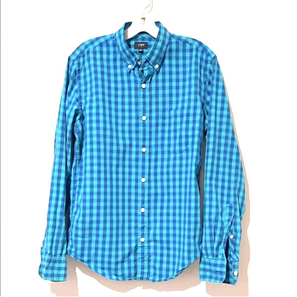 J. Crew Men's Size M Gingham Blue Button Down Checkered Shirt